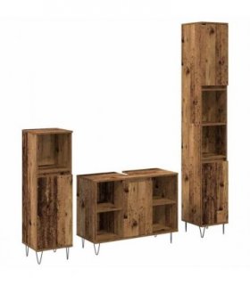 vidaXL Bathroom Furniture Set with Door 3 pcs Old Wood Engineered Wood — V0671967051