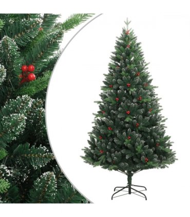 vidaXL Artificial Hinged Christmas Tree with Red Berries 180 cm