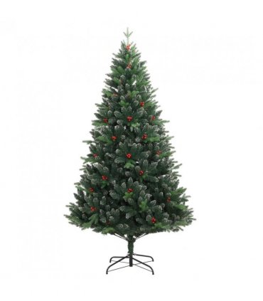 vidaXL Artificial Hinged Christmas Tree with Red Berries 180 cm