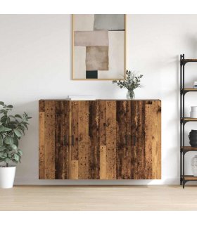 vidaXL Wall-Mounted Cabinet 2 pcs Old Wood 69.5 x 34 x 90 cm — Model: Round black