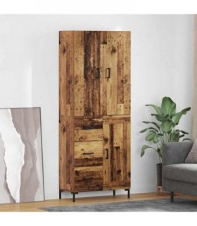 vidaXL Highboard Old Wood 69.5 x 34 x 180 cm Engineered Wood — Model: 1 wood door 3 drawers — V0671967896