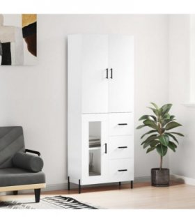vidaXL Highboard White 69.5x34x180 cm Engineered Wood — Model: 1 glass door 3 drawers — V0671967917