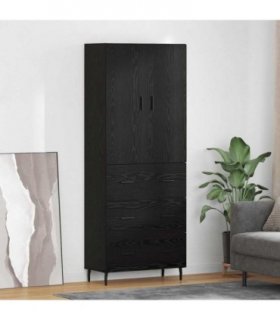vidaXL Highboard with Drawer 2 pcs Black oak Engineered Wood and Glass — Model: 3 drawers