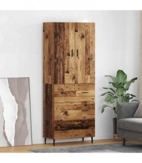 vidaXL Highboard with Drawer 2 pcs Old Wood Engineered Wood and Glass — Model: 3 drawers