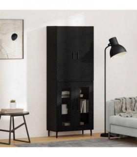 vidaXL Highboard 2 pcs Artisan Oak Engineered Wood and Glass — Colour: Black oak, Model: 2 glass doors