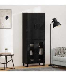 vidaXL Highboard 2 pcs Black Oak 69.5 x 34 x 180 cm — Model: 2 glass doors