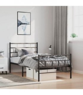 vidaXL Metal Bed Frame without Mattress with Footboard Bla — Size: 100 x 190 cm, Model: with headboard & footboard — V0671968413