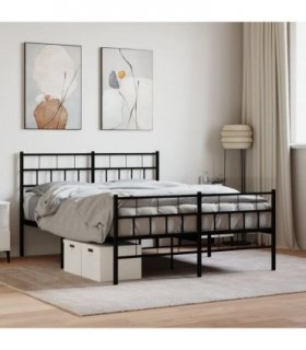 vidaXL Metal Bed Frame without Mattress with Footboard Bla — Size: 140 x 190 cm, Model: with headboard & footboard — V0671968416
