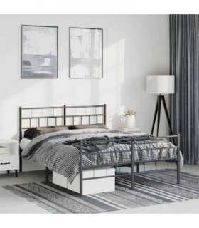 vidaXL Metal Bed Frame without Mattress with Footboard Bla — Size: 135 x 190 cm, Model: with headboard & footboard — V0671968417