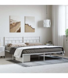 vidaXL Metal Bed Frame without Mattress with Headboard White 193x203cm — Size: 193 x 203 cm — V0671968432