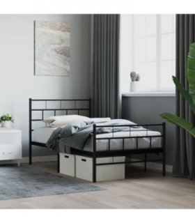 vidaXL Metal Bed Frame without Mattress with Footboard Blac — Size: 90 x 190 cm, Model: with headboard & footboard — V0671968436