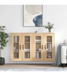 vidaXL Wall Mounted Cabinets 2 pcs Sonoma Oak Engineered Wood — Model: leaf black