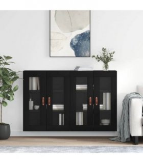 vidaXL Wall Mounted Cabinets 2 pcs Black Engineered Wood — Model: leather