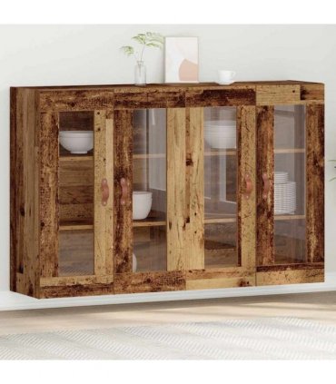 vidaXL Wall Cabinets 2 pcs Old Wood 69.5 x 34 x 90 cm Engineered Wood — Model: Leather
