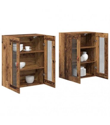 vidaXL Wall Cabinets 2 pcs Old Wood 69.5 x 34 x 90 cm Engineered Wood — Model: Leather