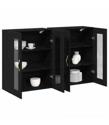 vidaXL Wall Cabinets 2 pcs Black Oak 69.5 x 34 x 90 cm Engineered Wood — Model: Leaf gold