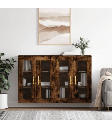 vidaXL Wall Mounted Cabinets 2 pcs Smoked Oak Engineered Wood — Model: leaf gold