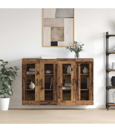 vidaXL Wall Mounted Cabinets 2 pcs Old wood 69.5 x 34 x 90 cm — Model: Metal black