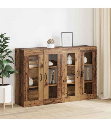 vidaXL Wall Mounted Cabinets 2 pcs Old wood 69.5 x 34 x 90 cm — Model: Metal black