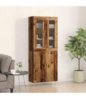 vidaXL Highboard 2 pcs Old Wood Engineered Wood — Model: 2 wood doors, 2 glass doors