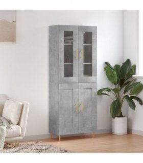 vidaXL Highboard Concrete Grey 69.5x34x180 cm Engineered Wood — Model: 2 wood doors — V0671971780