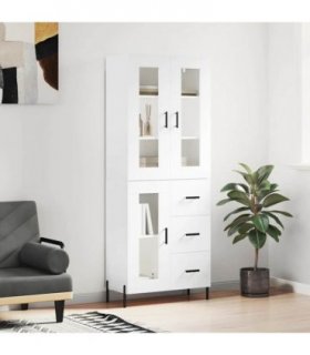 vidaXL Highboard White 69.5x34x180 cm Engineered Wood — Model: 1 glass door 3 drawers — V0671971856