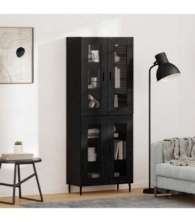 vidaXL Highboard 2 pcs Black Oak Engineered Wood and Glass — Model: 2 glass doors — V0671971879