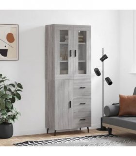 vidaXL Highboard Grey Sonoma 69.5x34x180 cm Engineered Wood — Model: 1 door 3 drawers — V0671971921