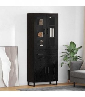 vidaXL Highboard with Drawer 2 pcs Black Oak Engineered Wood and Glass — Model: 2 doors 2 drawers — V0671971928