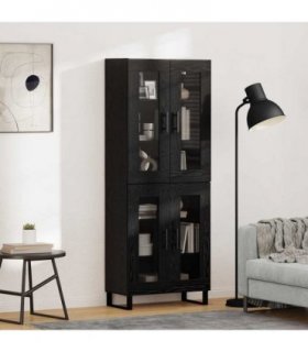 vidaXL Highboard 2 pcs Black Oak Engineered Wood and Glass — Model: 2 glass doors — V0671971935