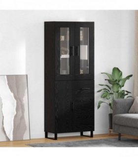 vidaXL Highboard with Drawer 2 pcs Black Oak Engineered Wood and Glass — Model: 1 door 3 drawers — V0671971952