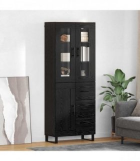 vidaXL Highboard with Drawer 2 pcs Black Oak Engineered Wood and Glass — Model: 1 wood door 3 drawers — V0671971953