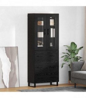 vidaXL Highboard with Drawer 2 pcs Black Oak Engineered Wood and Glass — Model: 3 drawers — V0671971976