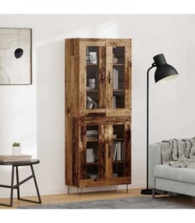 vidaXL Highboard Old Wood 69.5 x 34 x 180 cm Engineered Wood — Model: 2 glass doors — V0671972007