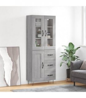 vidaXL Highboard Grey Sonoma 69.5x34x180 cm Engineered Wood — Model: 1 wood door 3 drawers — V0671972012