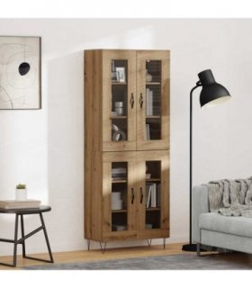 vidaXL Highboard Artisan Oak 69.5 x 34 x 180 cm Engineered Wood — Model: 2 glass doors — V0671972013