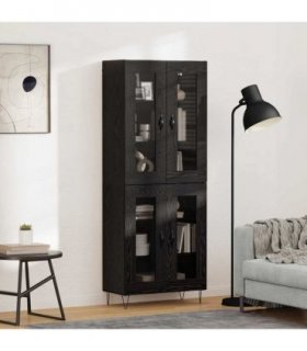 vidaXL Highboard Black Oak 69.5 x 34 x 180 cm Engineered Wood — Model: 2 glass doors — V0671972020