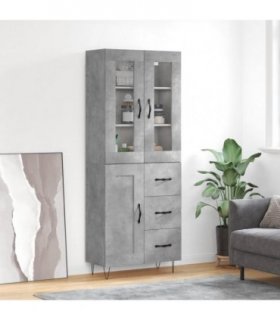vidaXL Highboard Concrete Grey 69.5x34x180 cm Engineered Wood — Model: 1 wood door 3 drawers — V0671972021