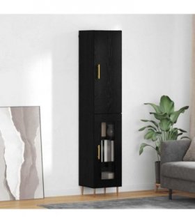 vidaXL Highboard 2 pcs Black Oak Engineered Wood — Model: 1 glass door