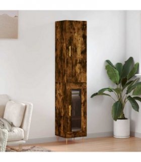 vidaXL Highboard Smoked Oak 34.5x34x180 cm Engineered Wood — Model: 1 glass door