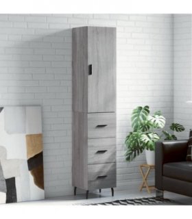 vidaXL Highboard Grey Sonoma 34.5x34x180 cm Engineered Wood — Model: 3 drawers — V0671972145