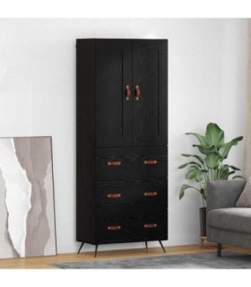vidaXL Highboard Black Oak 69.5 x 34 x 180 cm Engineered Wood — Model: 3 drawers — V0671972340