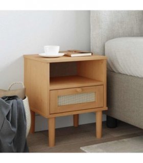 vidaXL Bedside Cabinet SENJA Rattan Look Brown 40x35x48 cm Solid Wood Pine