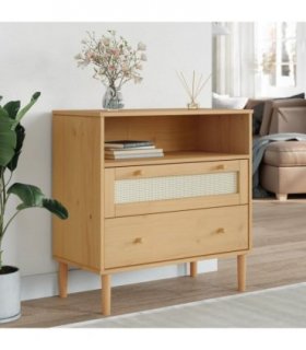 vidaXL Sideboard SENJA Rattan Look Brown 80x40x80 cm Solid Wood Pine