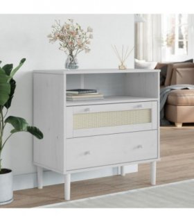 vidaXL Sideboard SENJA Rattan Look White 80x40x80 cm Solid Wood Pine
