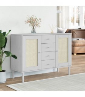 vidaXL Sideboard SENJA Rattan Look White 112x40x80 cm Solid Wood Pine