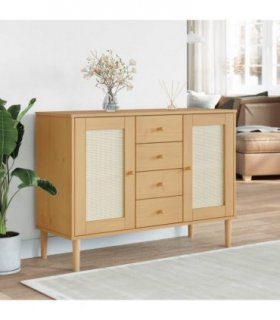 vidaXL Sideboard SENJA Rattan Look Brown 112x40x80 cm Solid Wood Pine