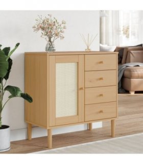 vidaXL Sideboard SENJA Rattan Look Brown 80x40x80 cm Solid Wood Pine — V0671973105