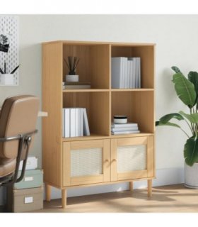 vidaXL Bookcase SENJA Rattan Look Brown 90x35x130 cm Solid Wood Pine