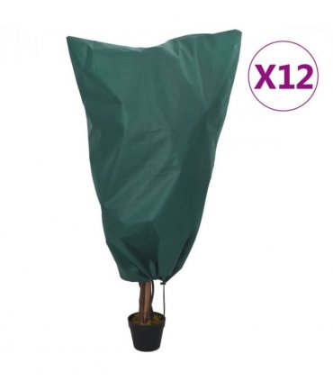 vidaXL Plant Fleece Covers with Drawstring 12 pcs 70 g/m² 0.8x0.8 m — Colour: green, Size: 0.8 x 0.8 m
